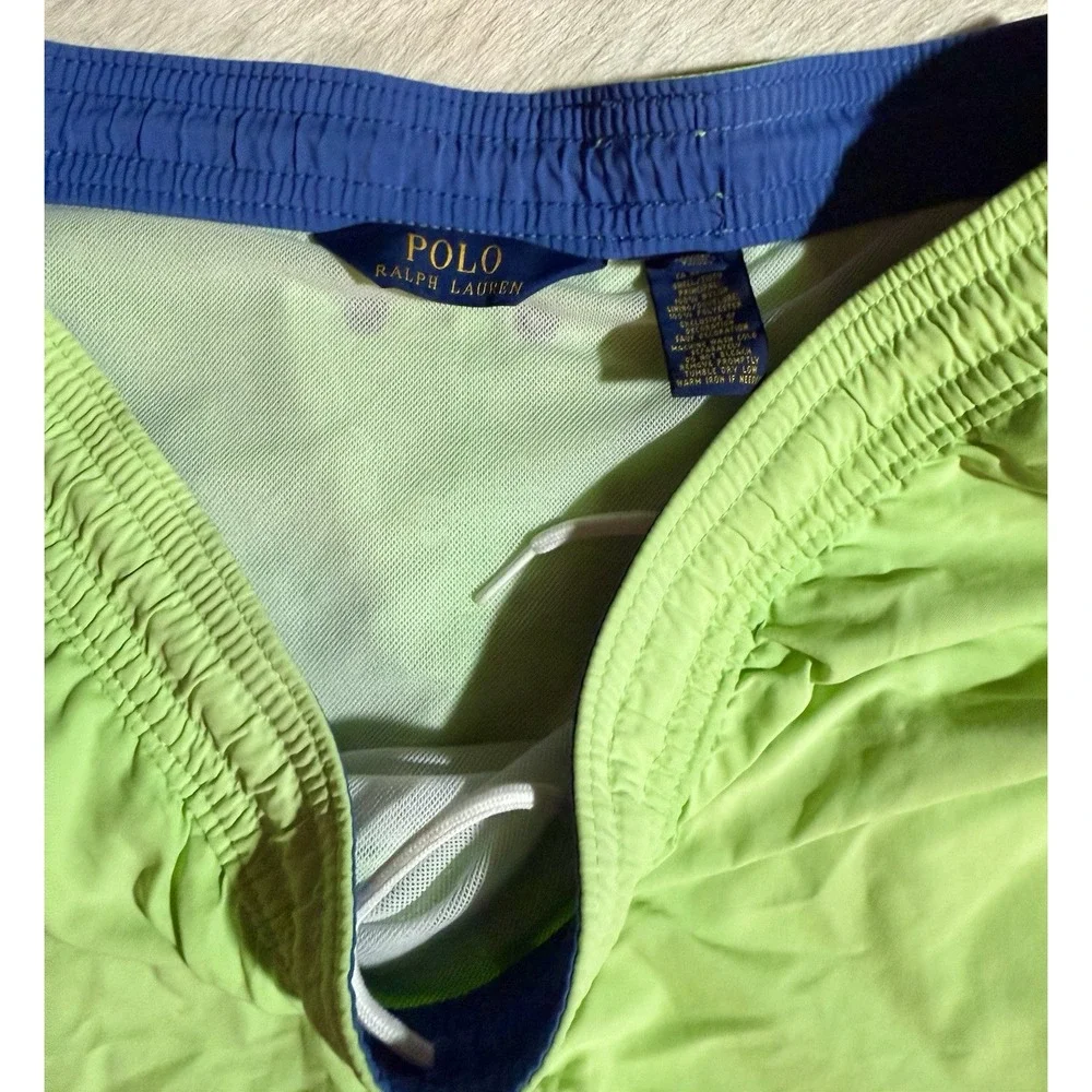 POLO RALPH LAUREN Men's Lime Green 80's Style Swim Trunks Board‎ Shorts Sz Large